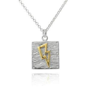 Sterling silver gold lightning bolt neon art necklace