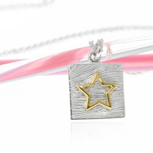 Sterling silver and gold star neon art wood texture necklace
