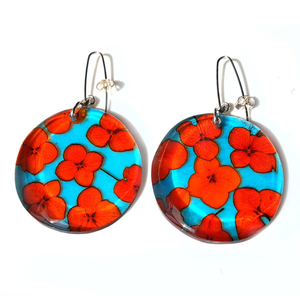 orange and turquoise tiny hydrangea large disc earrings sue gregor 800 px