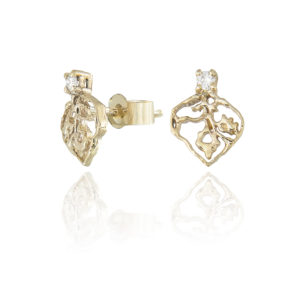 Natalie Perry, Tiny Petal Studs in 9ct recycled gold & diamonds 2