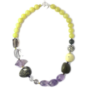 necklace, green purple yellow gemstones
