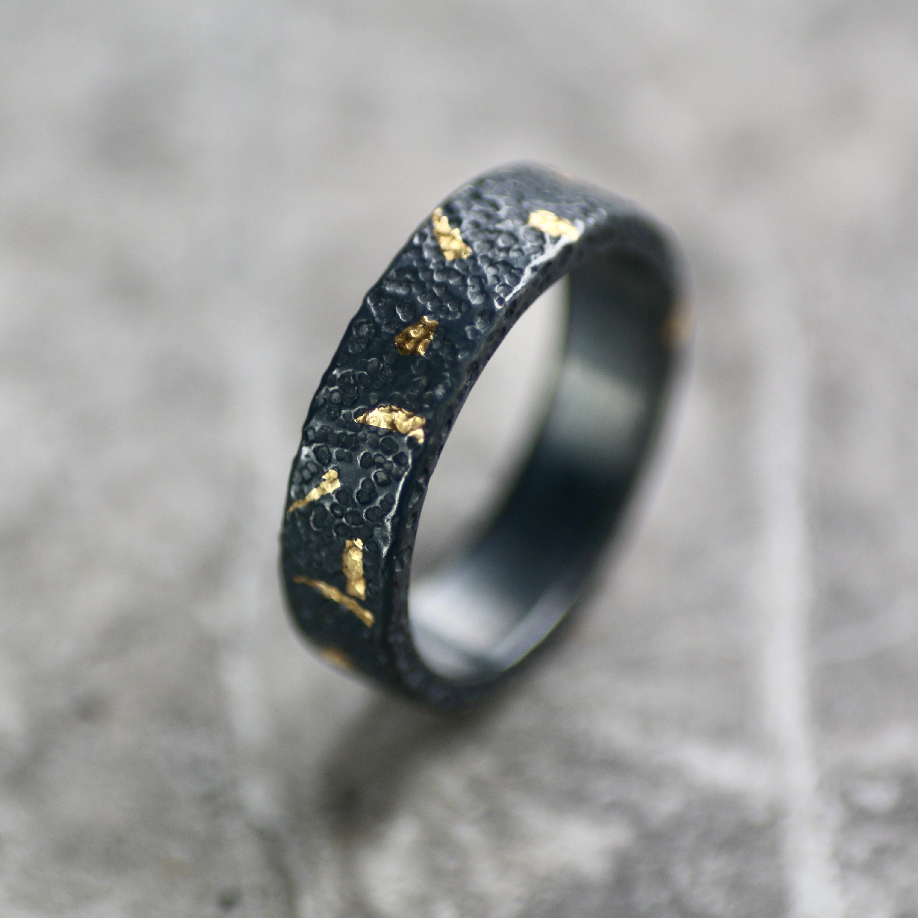 Oxidised Silver Dot Texture Keum Boo Ring - Handmade in Britain