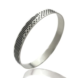 Siler bangle bracelets with etched dots and stripe partially oxidised