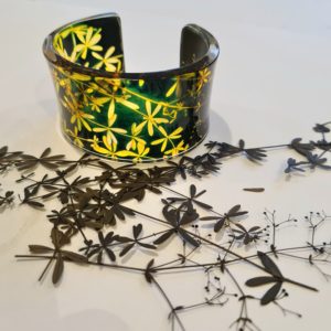 Amber and green regency cuff bracelets with madder leaves
